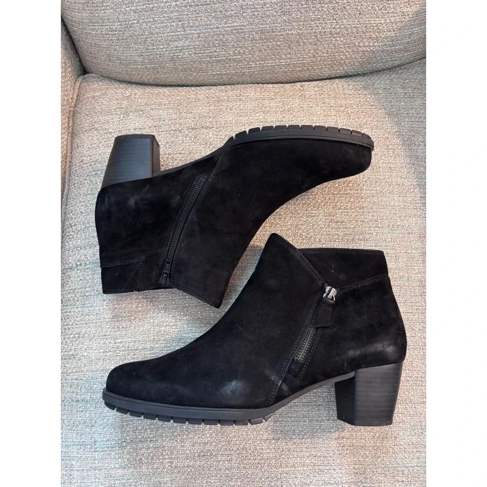 Gabor Comfort-H Black Suede Ankle Boots Side Zip Block Heel 96.603 7.5 UK 10 US